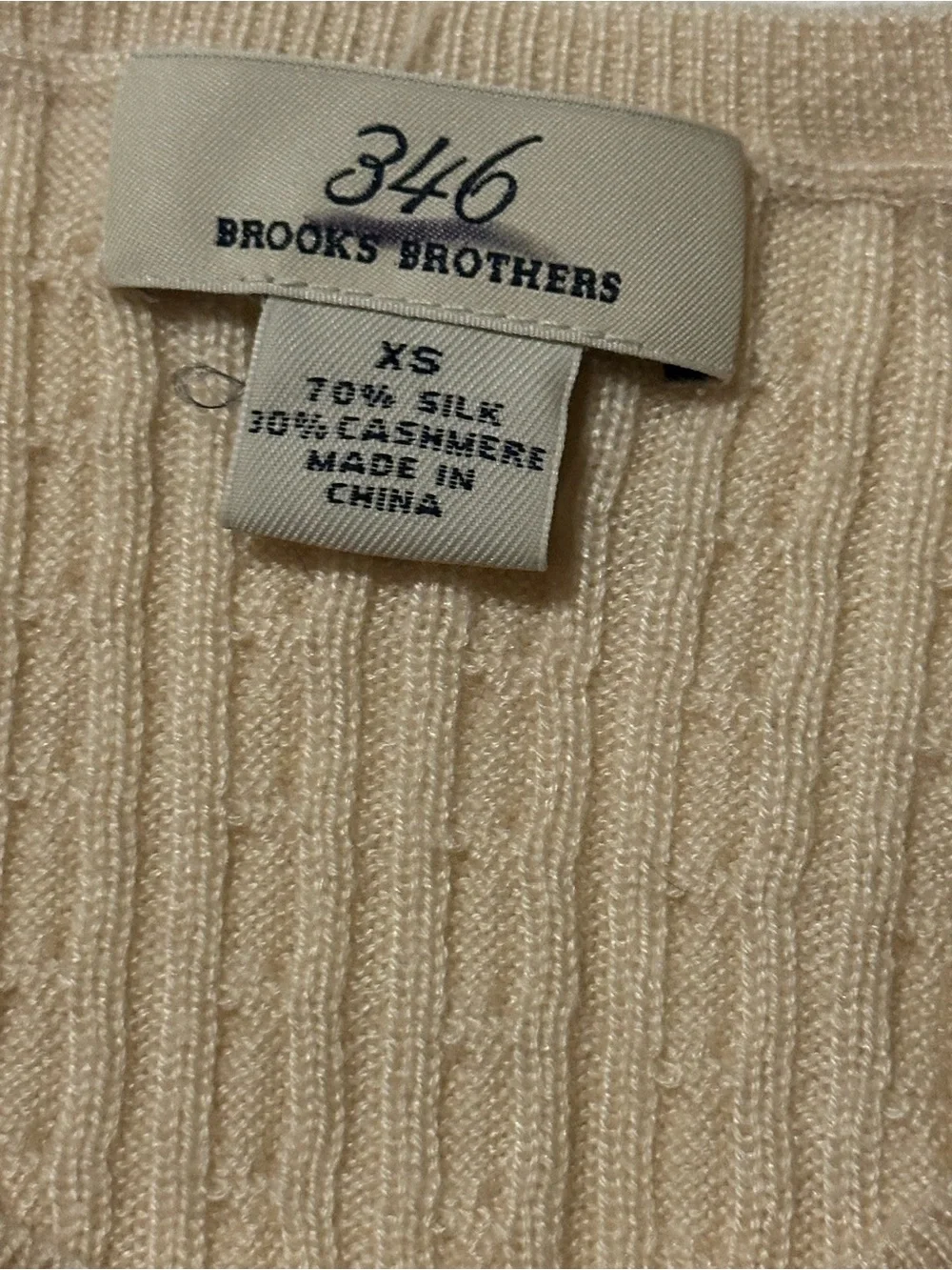 Brooks Brothers X-SM Womens Cream Cashmere Silk Sweater